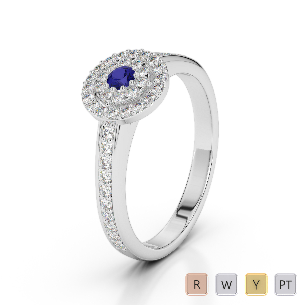 Gold / Platinum Round Cut Sapphire and Diamond Engagement Ring AGDR-1188