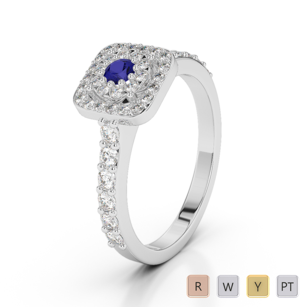 Gold / Platinum Round Cut Sapphire and Diamond Engagement Ring AGDR-1189