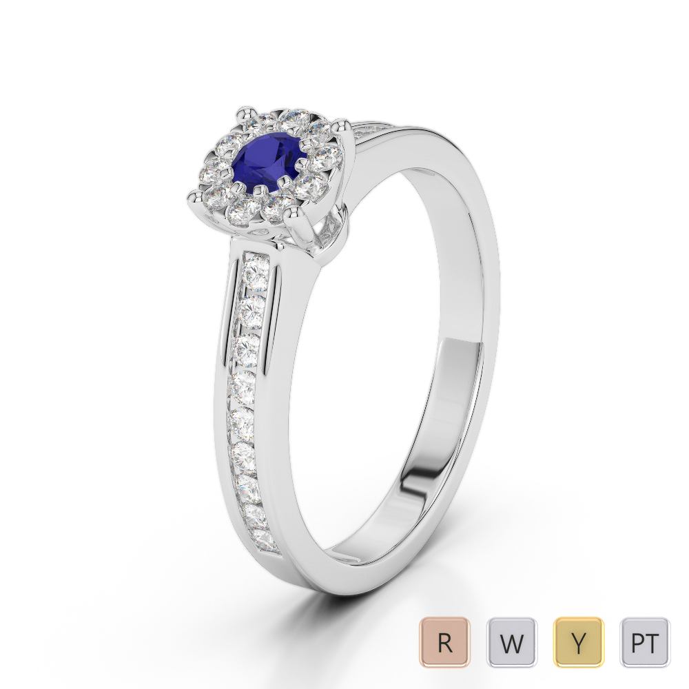 Gold / Platinum Round Cut Sapphire and Diamond Engagement Ring AGDR-1190