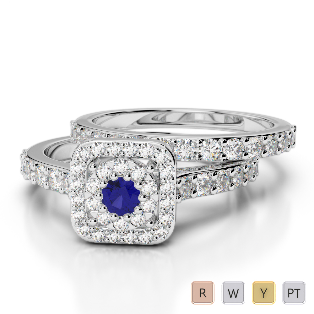Gold / Platinum Round cut Sapphire and Diamond Bridal Set Ring AGDR-1246
