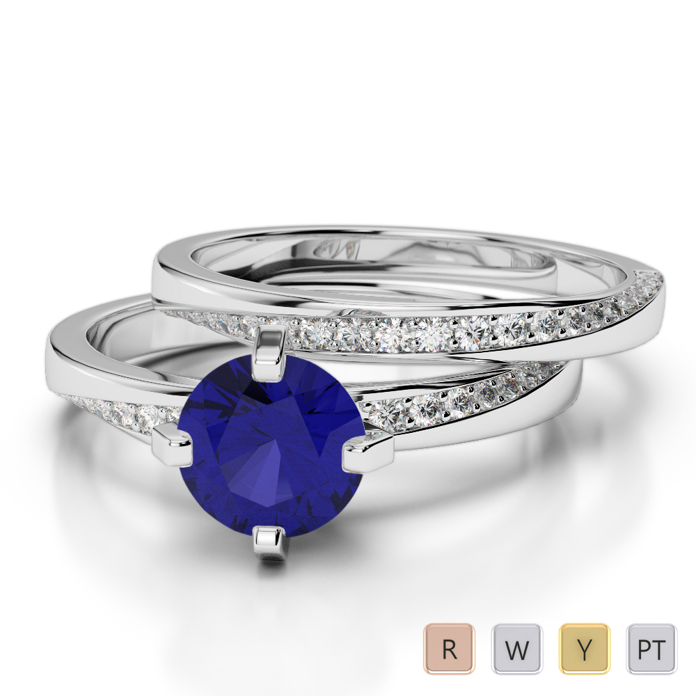 Gold / Platinum Round cut Sapphire and Diamond Bridal Set Ring AGDR-2001