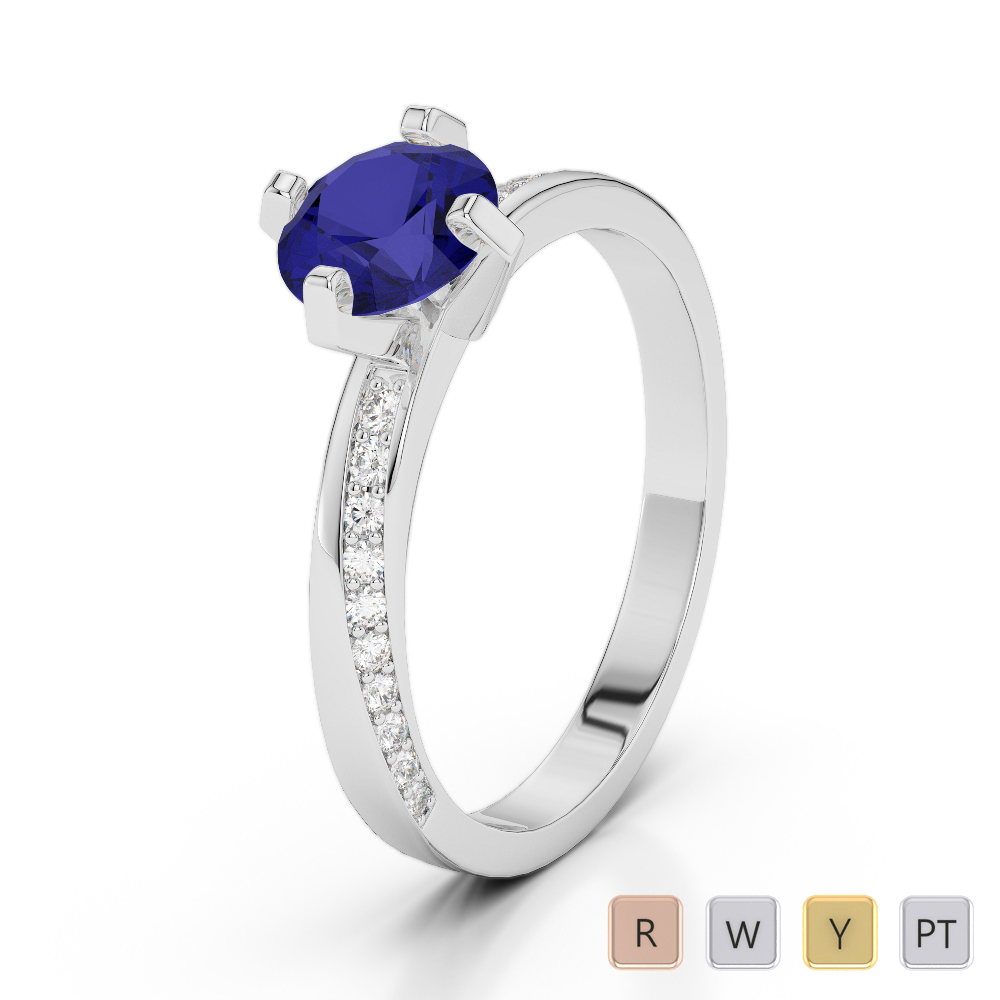 Gold / Platinum Round Cut Sapphire and Diamond Engagement Ring AGDR-2002