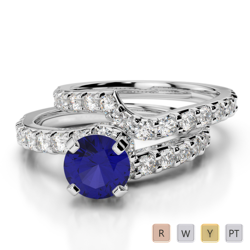 Gold / Platinum Round cut Sapphire and Diamond Bridal Set Ring AGDR-2003
