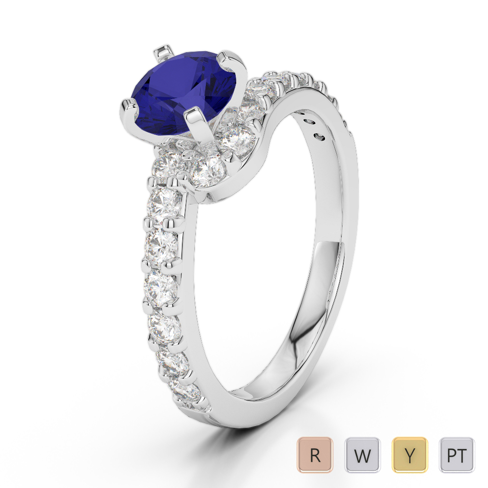 Gold / Platinum Round Cut Sapphire and Diamond Engagement Ring AGDR-2004
