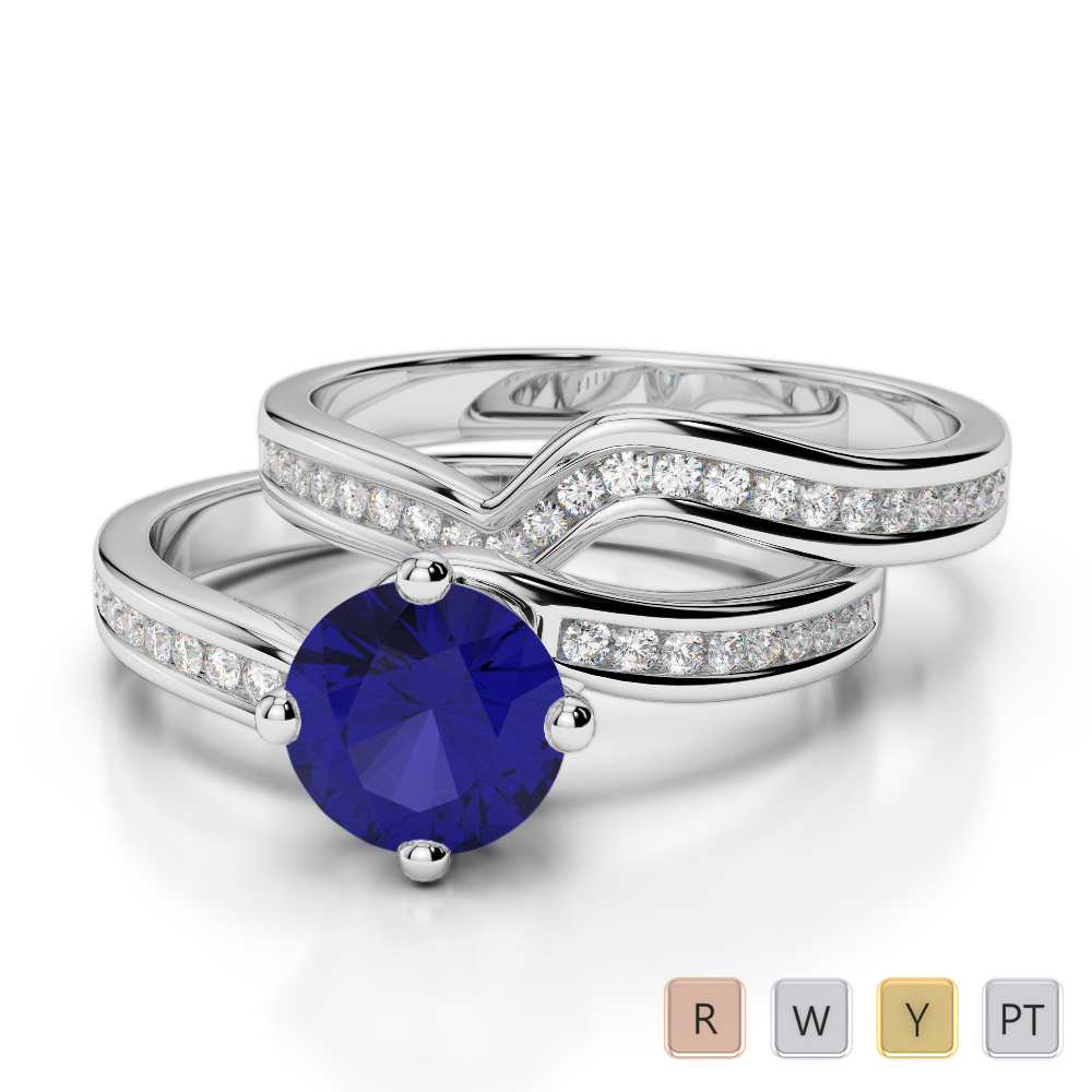 Gold / Platinum Round cut Sapphire and Diamond Bridal Set Ring AGDR-2005