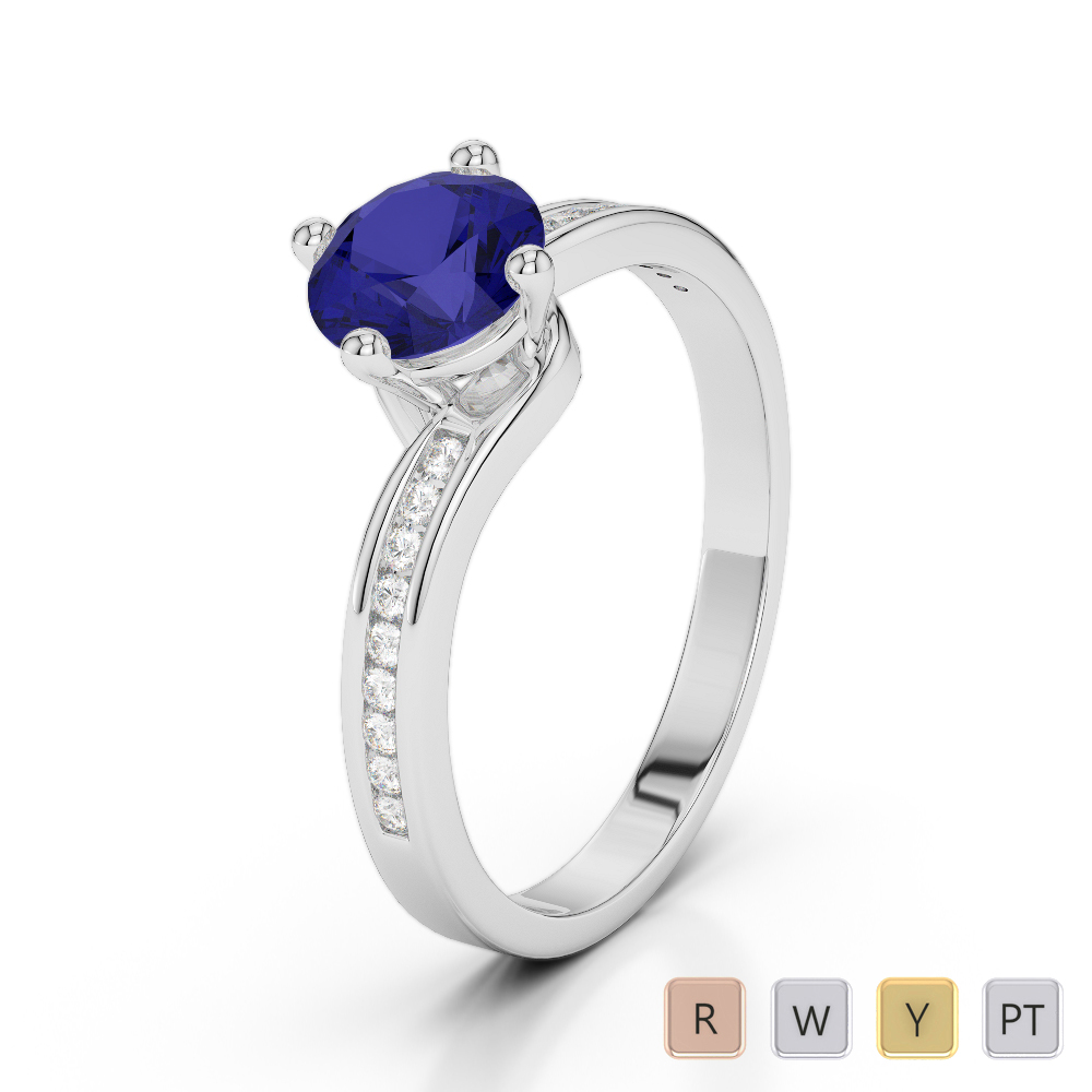 Gold / Platinum Round Cut Sapphire and Diamond Engagement Ring AGDR-2006