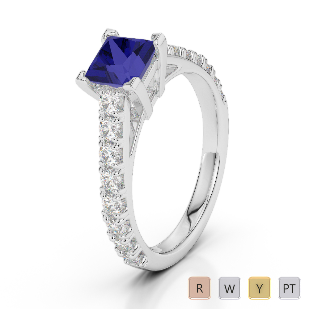 Gold / Platinum Round and Princess Cut Sapphire and Diamond Engagement Ring AGDR-2008