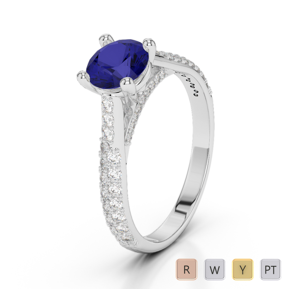 Gold / Platinum Round Cut Sapphire and Diamond Engagement Ring AGDR-2014