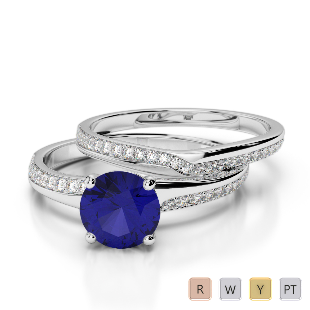Gold / Platinum Round cut Sapphire and Diamond Bridal Set Ring AGDR-2015
