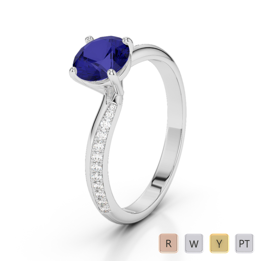 Gold / Platinum Round Cut Sapphire and Diamond Engagement Ring AGDR-2018