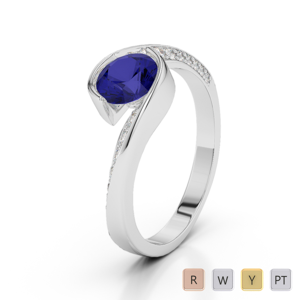 Gold / Platinum Round Cut Sapphire and Diamond Engagement Ring AGDR-2020