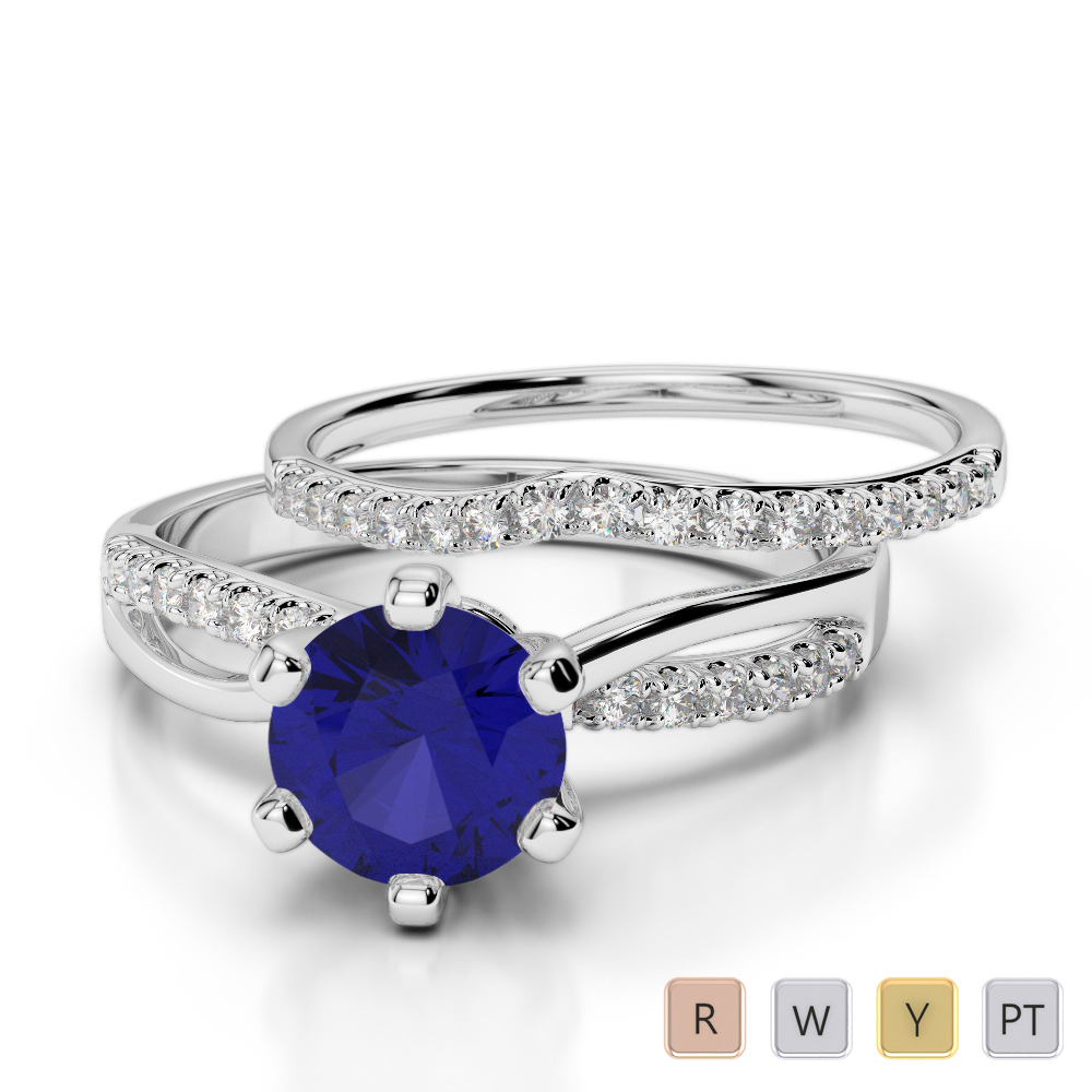 Gold / Platinum Round cut Sapphire and Diamond Bridal Set Ring AGDR-2021