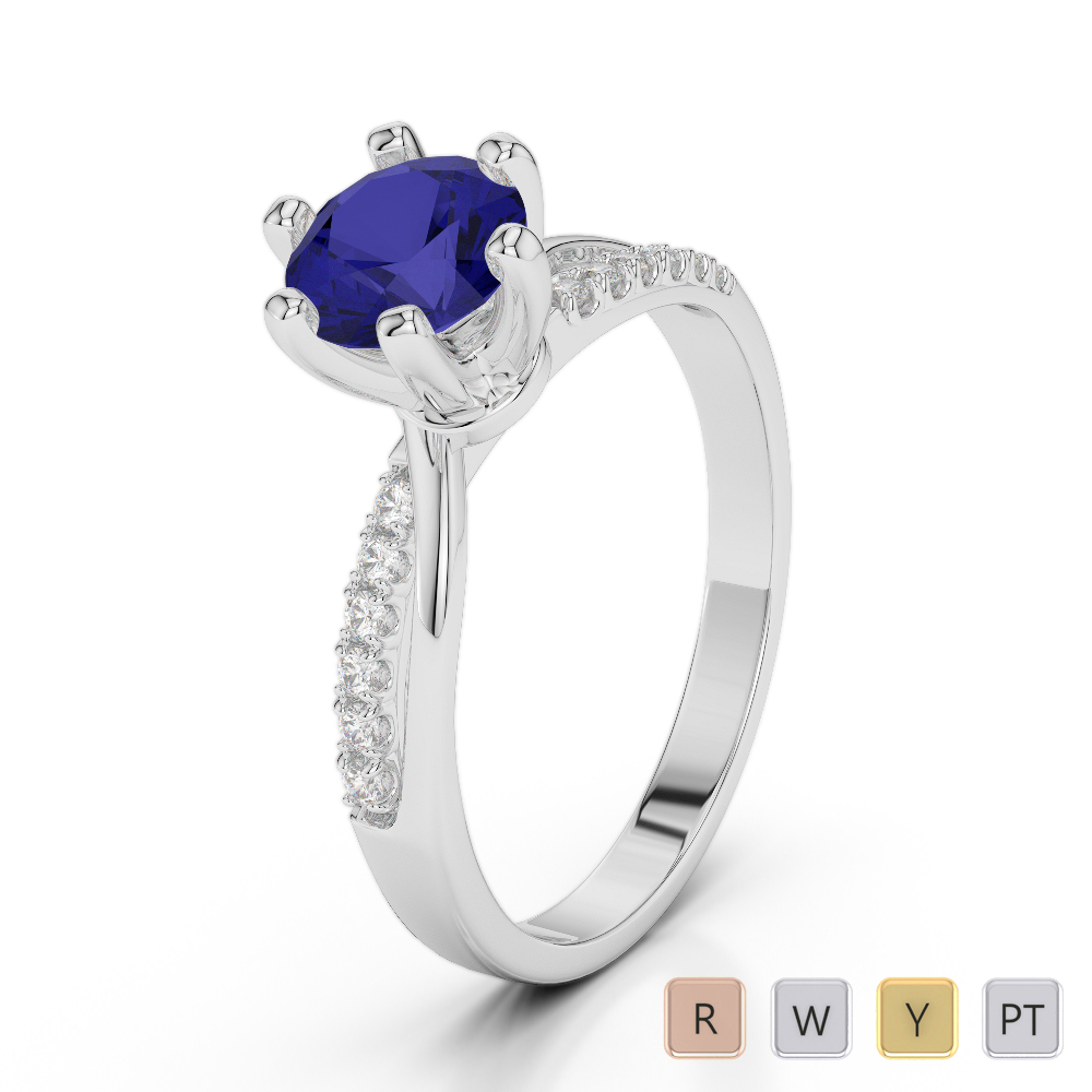Gold / Platinum Round Cut Sapphire and Diamond Engagement Ring AGDR-2022