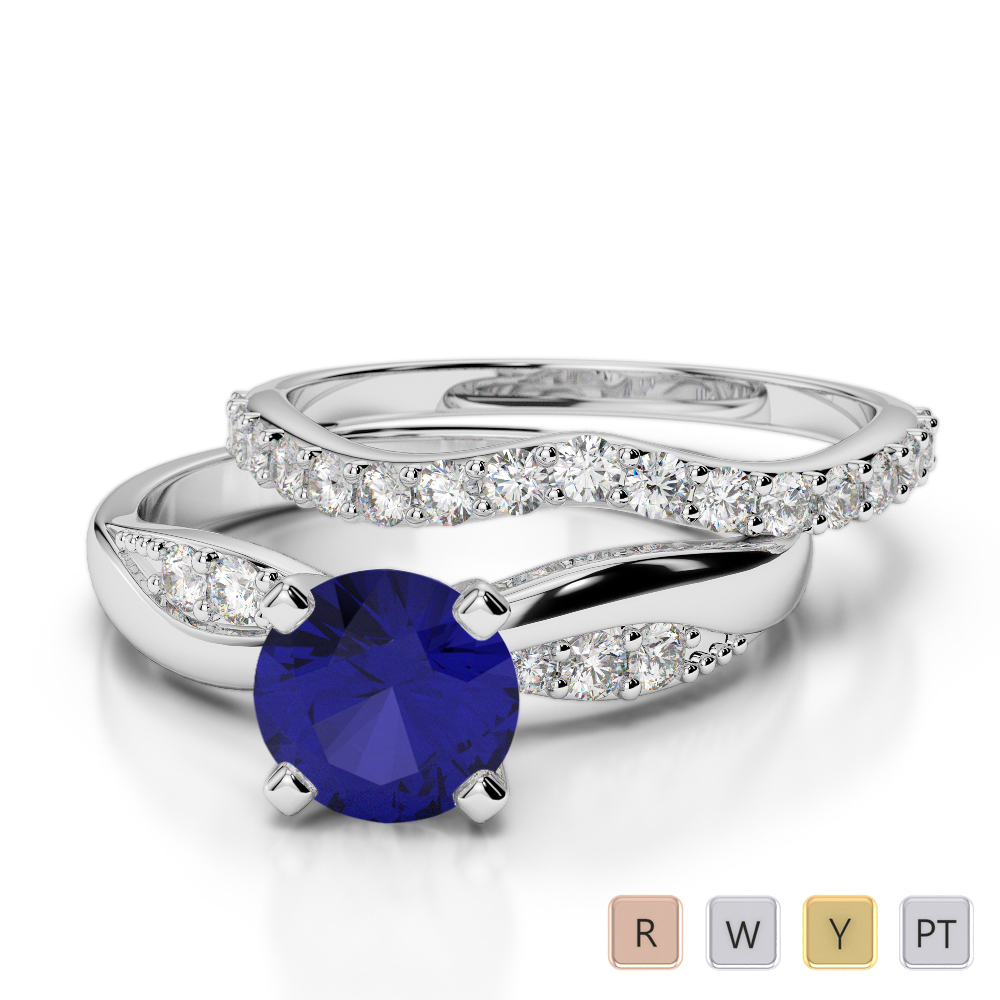 Gold / Platinum Round cut Sapphire and Diamond Bridal Set Ring AGDR-2023