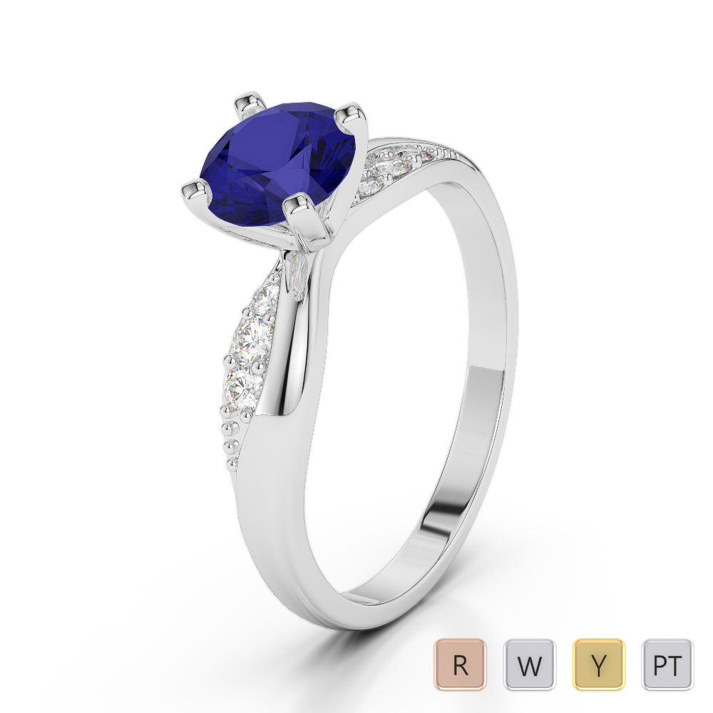 Gold / Platinum Round Cut Sapphire and Diamond Engagement Ring AGDR-2024