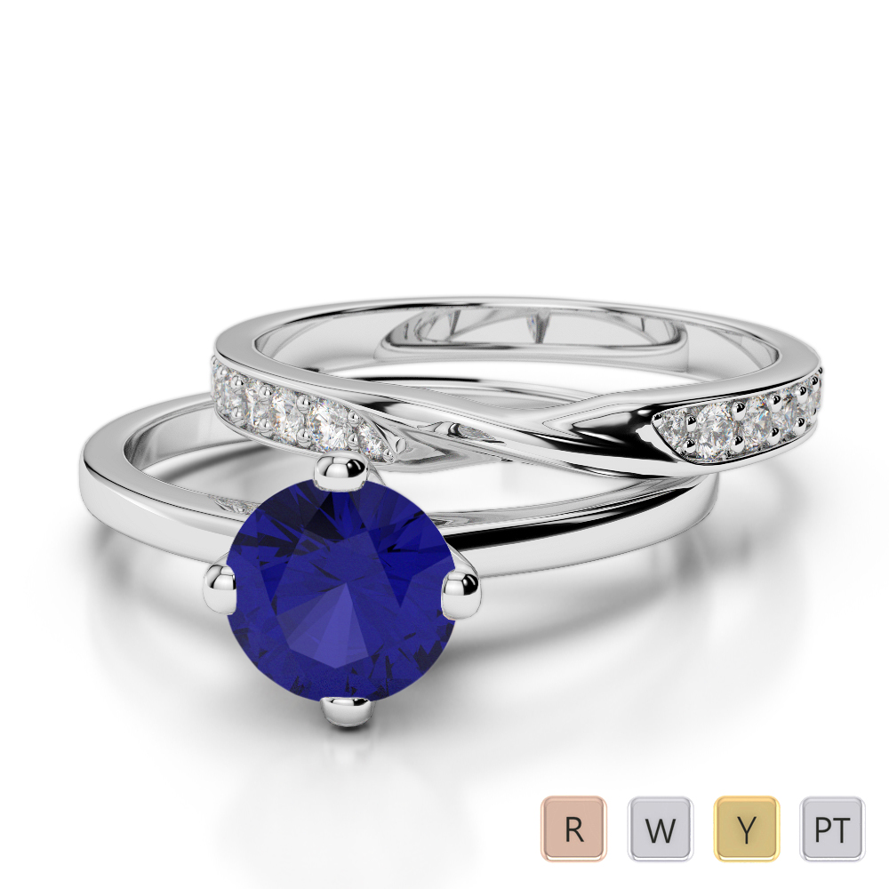 Gold / Platinum Round cut Sapphire and Diamond Bridal Set Ring AGDR-2027