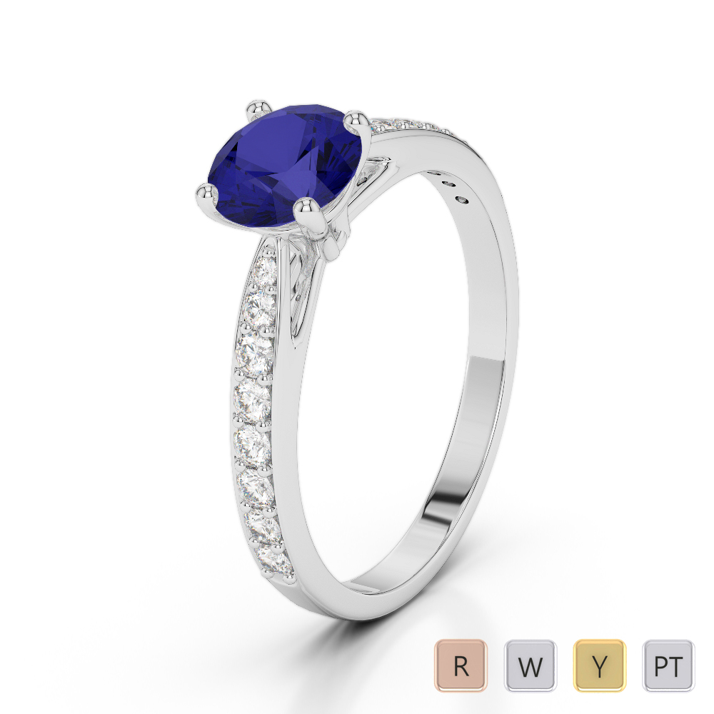 Gold / Platinum Round Cut Sapphire and Diamond Engagement Ring AGDR-2032