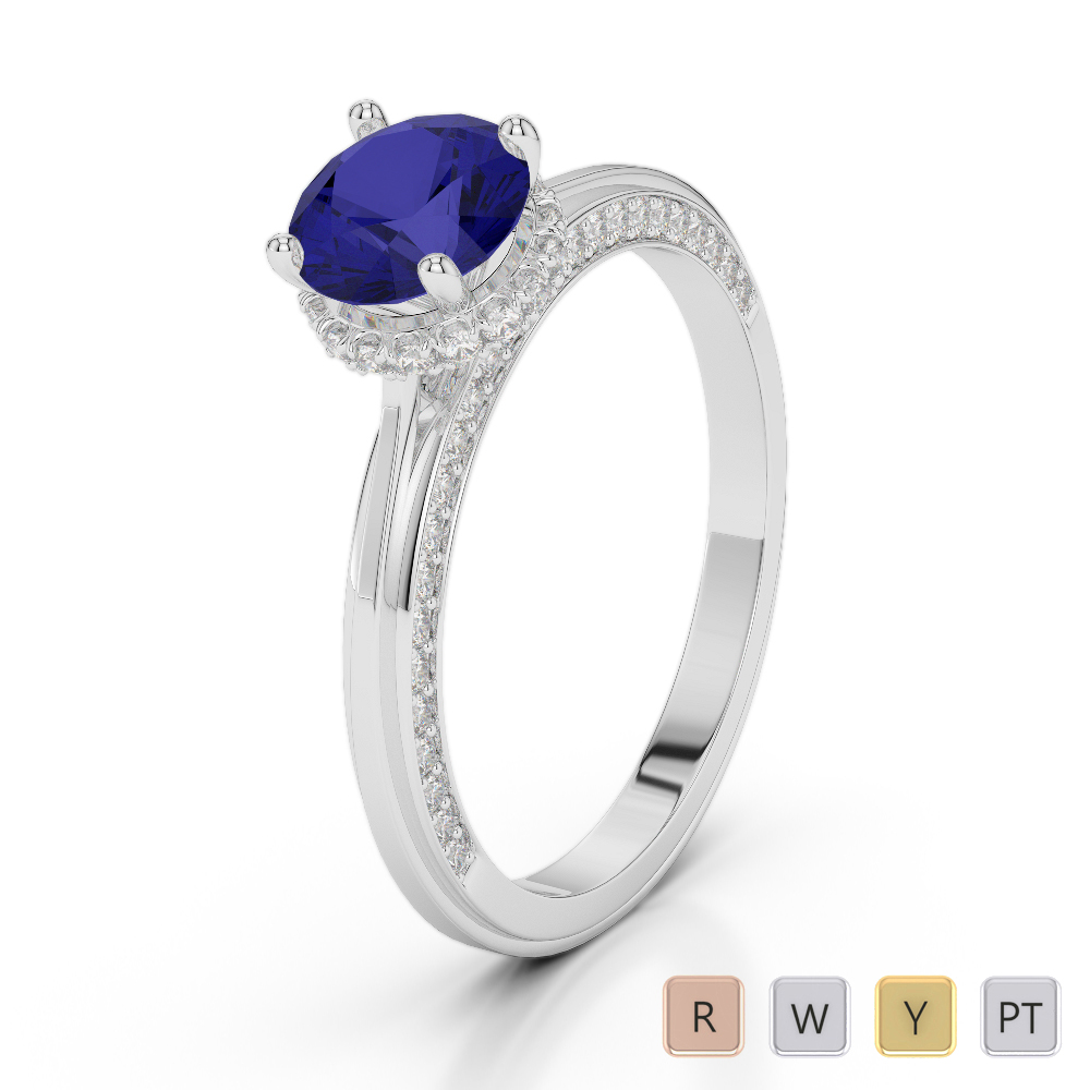 Gold / Platinum Round Cut Sapphire and Diamond Engagement Ring AGDR-2034