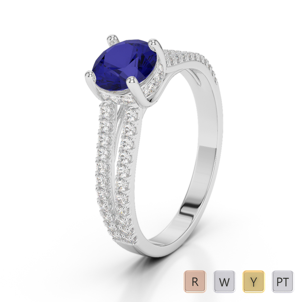 Gold / Platinum Round Cut Sapphire and Diamond Engagement Ring AGDR-2036