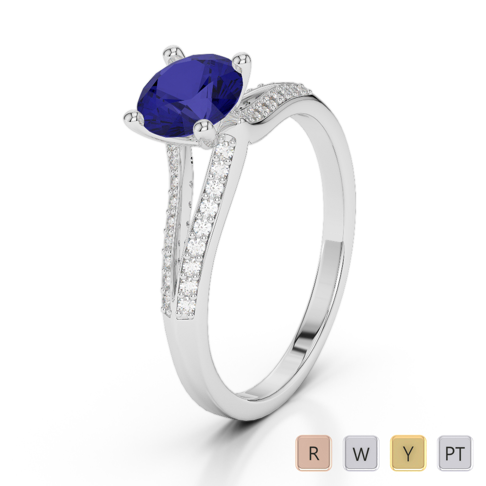 Gold / Platinum Round Cut Sapphire and Diamond Engagement Ring AGDR-2038