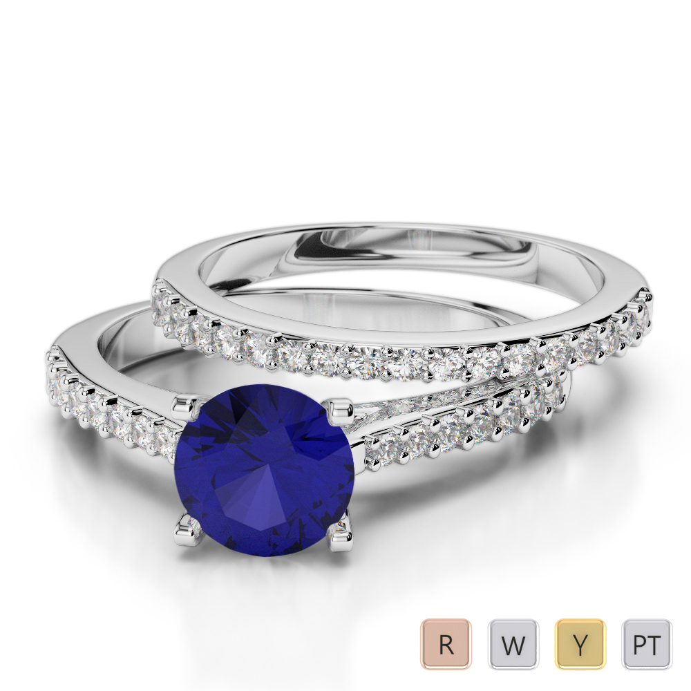 Gold / Platinum Round cut Sapphire and Diamond Bridal Set Ring AGDR-2039
