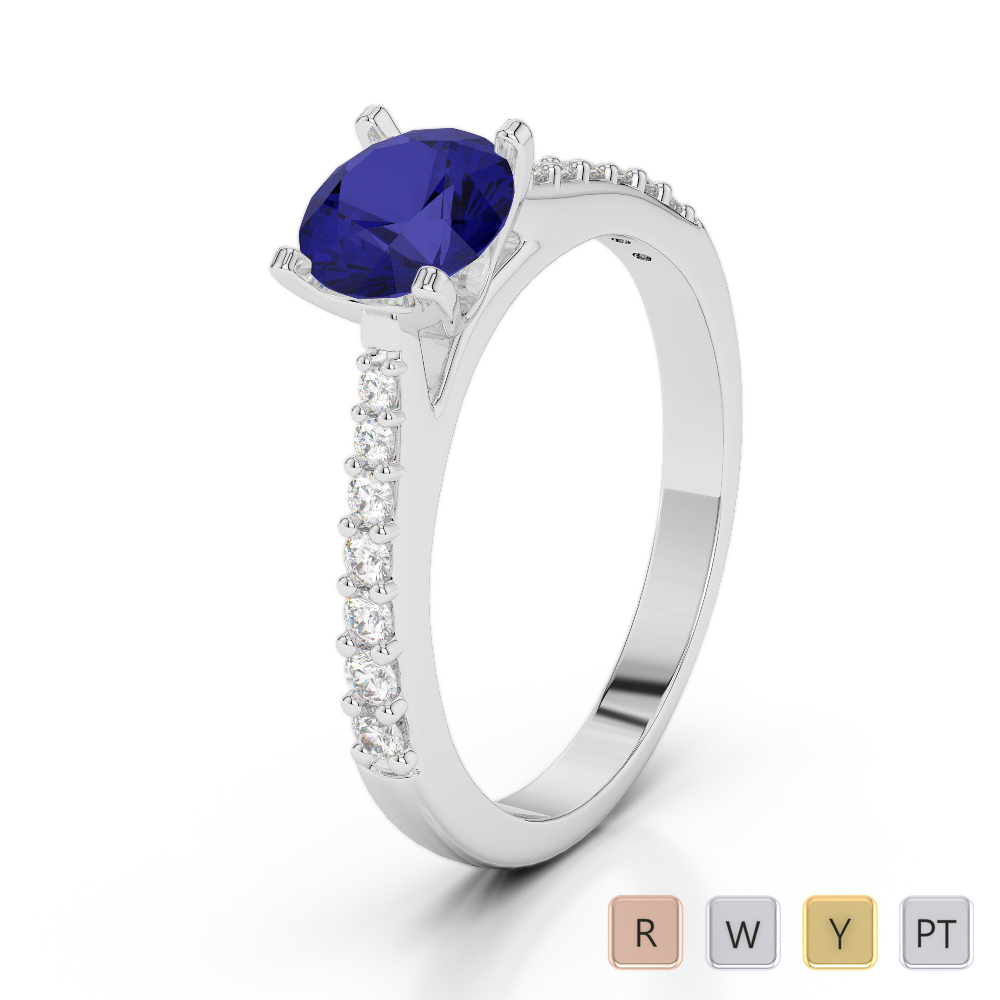 Gold / Platinum Round Cut Sapphire and Diamond Engagement Ring AGDR-2040