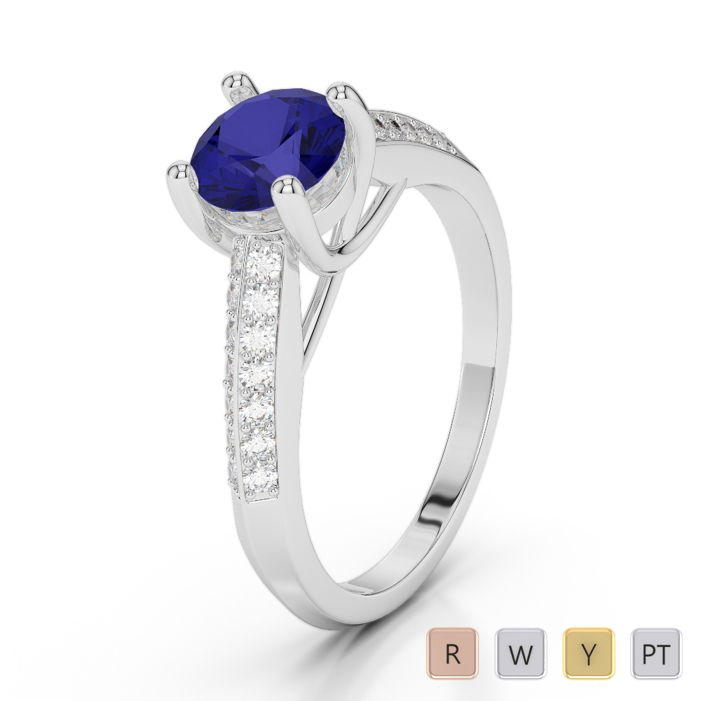 Gold / Platinum Round Cut Sapphire and Diamond Engagement Ring AGDR-2044