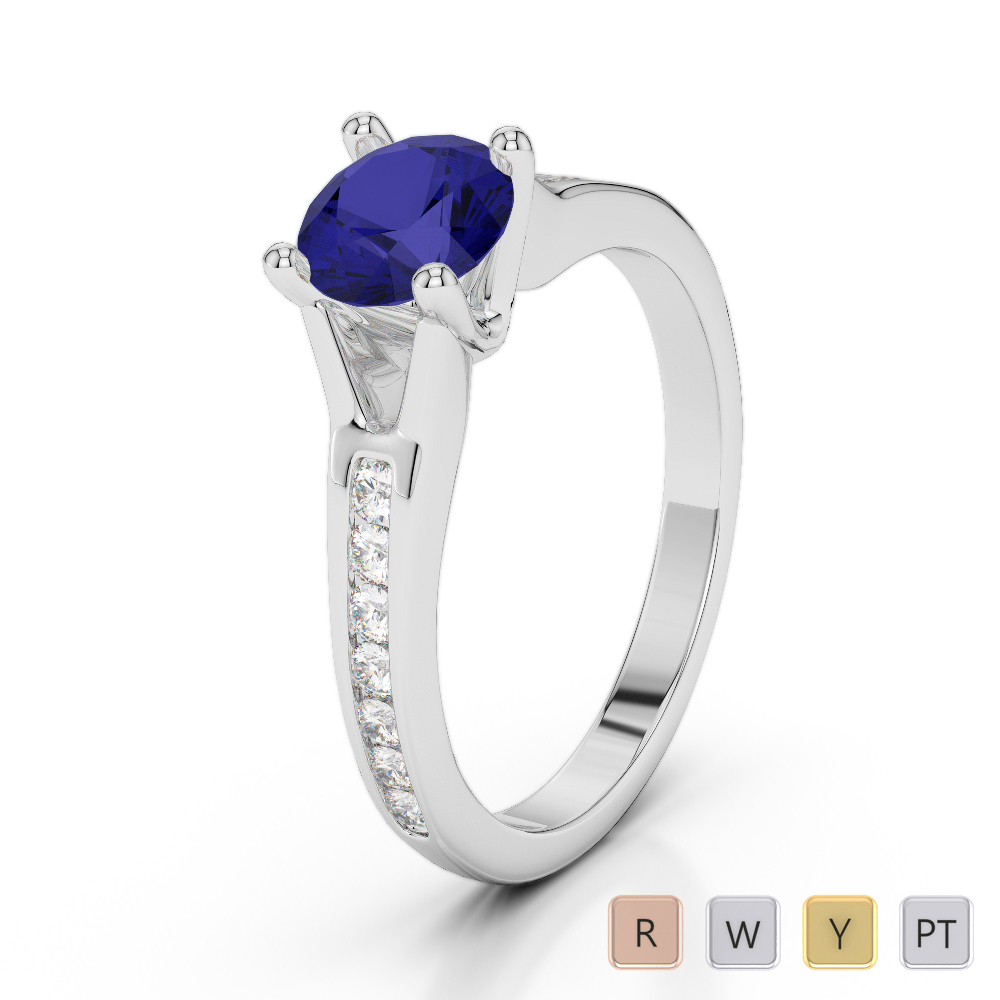 Gold / Platinum Round Cut Sapphire and Diamond Engagement Ring AGDR-2048