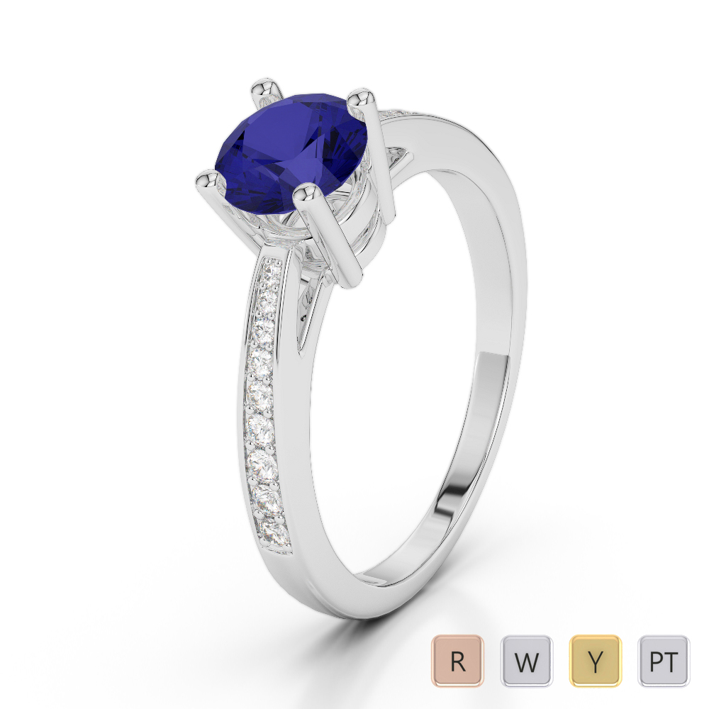 Gold / Platinum Round Cut Sapphire and Diamond Engagement Ring AGDR-2052