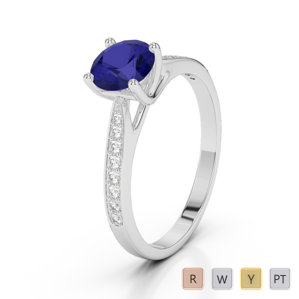 Gold / Platinum Round Cut Sapphire and Diamond Engagement Ring AGDR-2054