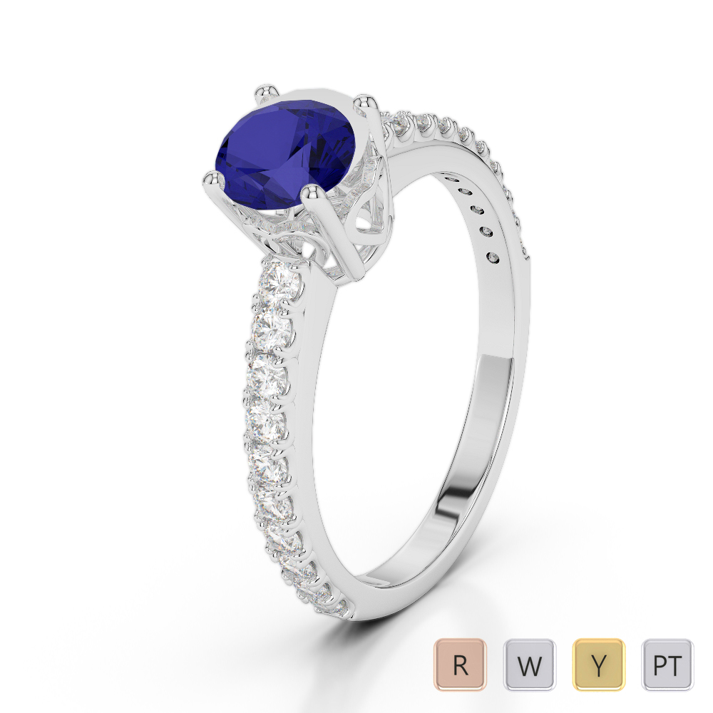 Gold / Platinum Round Cut Sapphire and Diamond Engagement Ring AGDR-2056