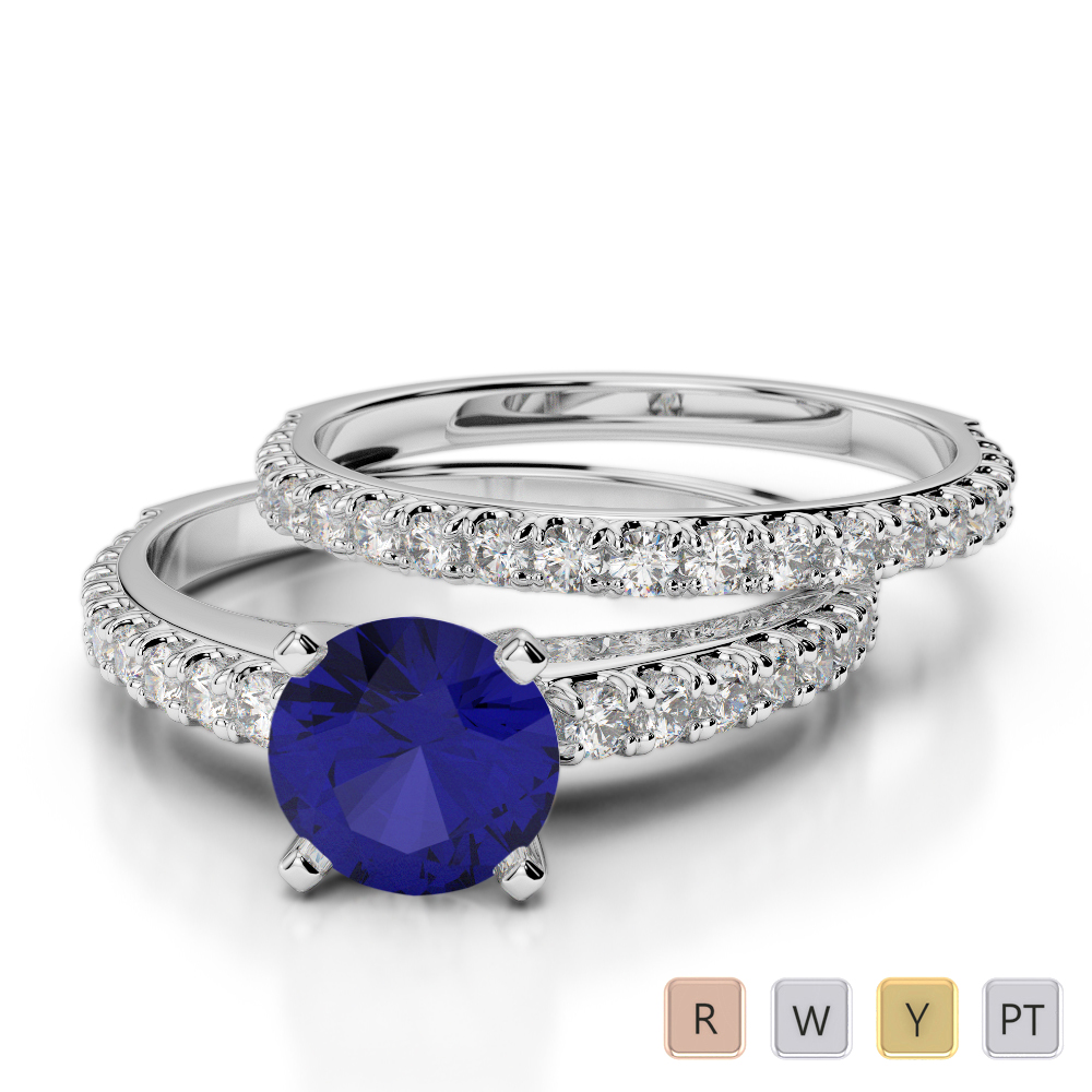 Gold / Platinum Round cut Sapphire and Diamond Bridal Set Ring AGDR-2057