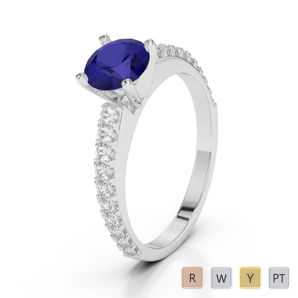 Gold / Platinum Round Cut Sapphire and Diamond Engagement Ring AGDR-2058
