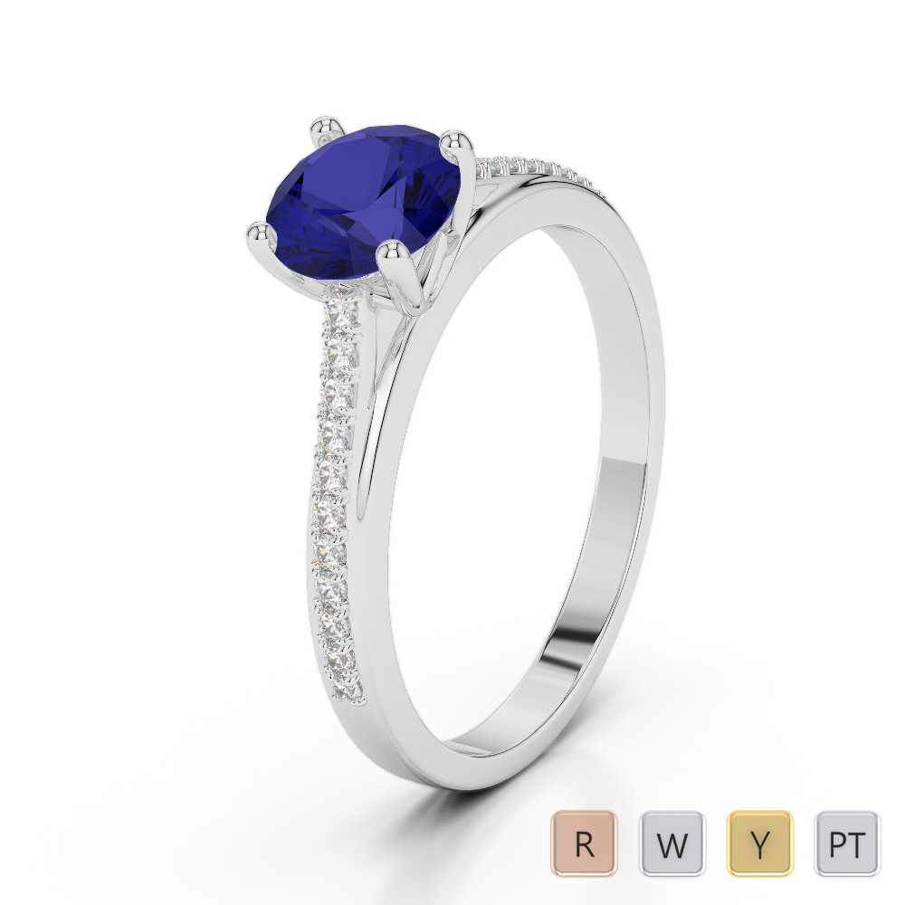 Gold / Platinum Round Cut Sapphire and Diamond Engagement Ring AGDR-2062