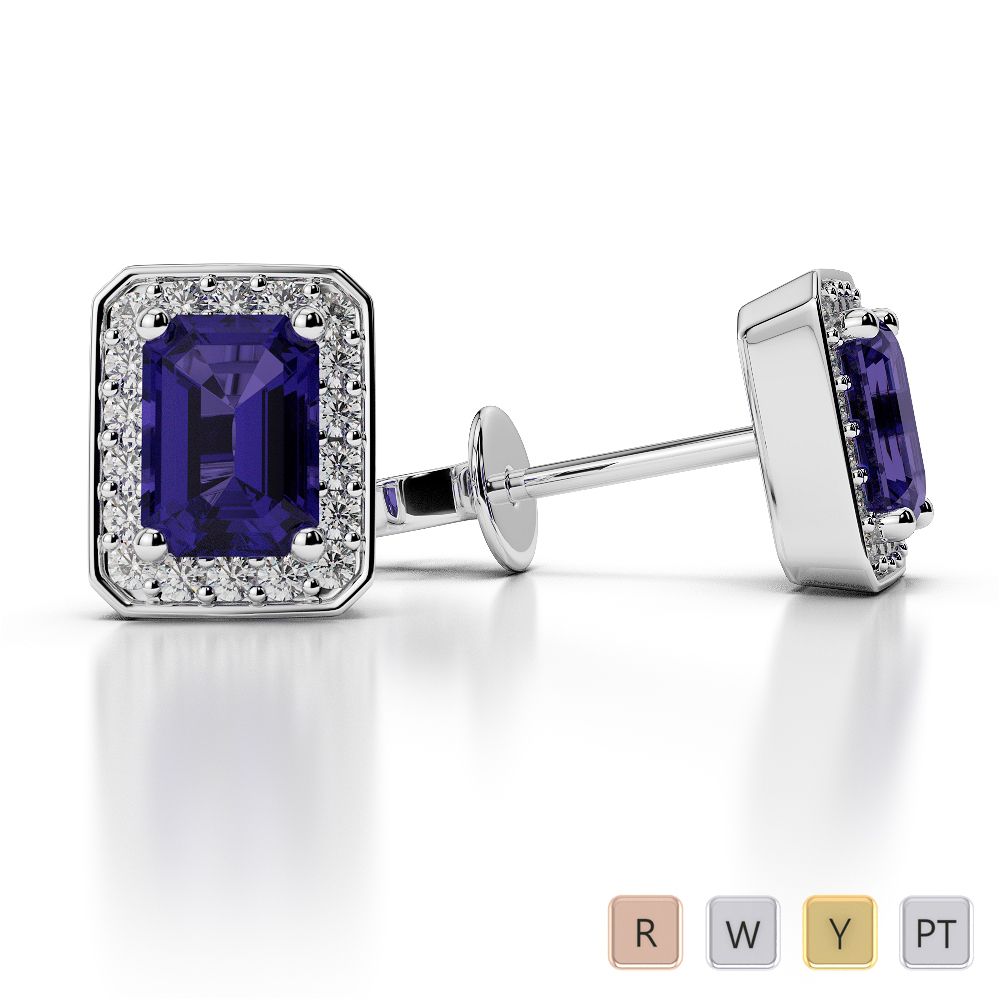 Tanzanite Earrings With Round Cut Diamond in Gold / Platinum AGER-1063-Lab