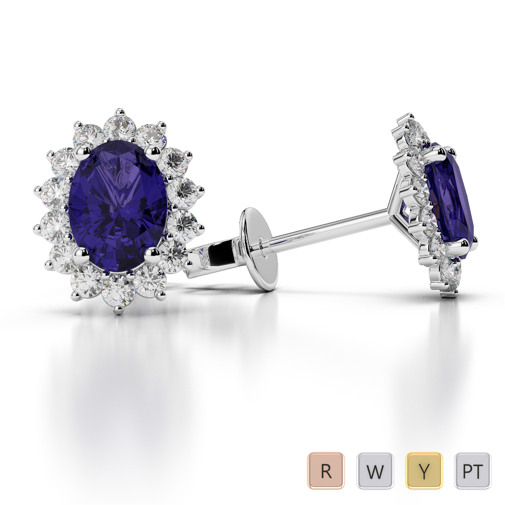 Oval Shape Tanzanite and Diamond Earrings in Gold / Platinum AGER-1071