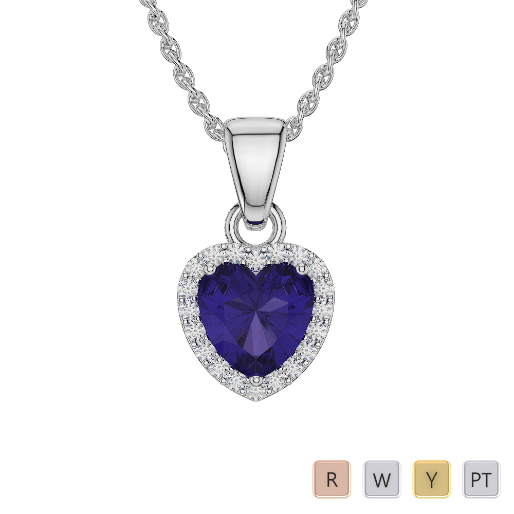 Heart Shape Tanzanite and Diamond Necklaces in Gold / Platinum AGDNC-1064