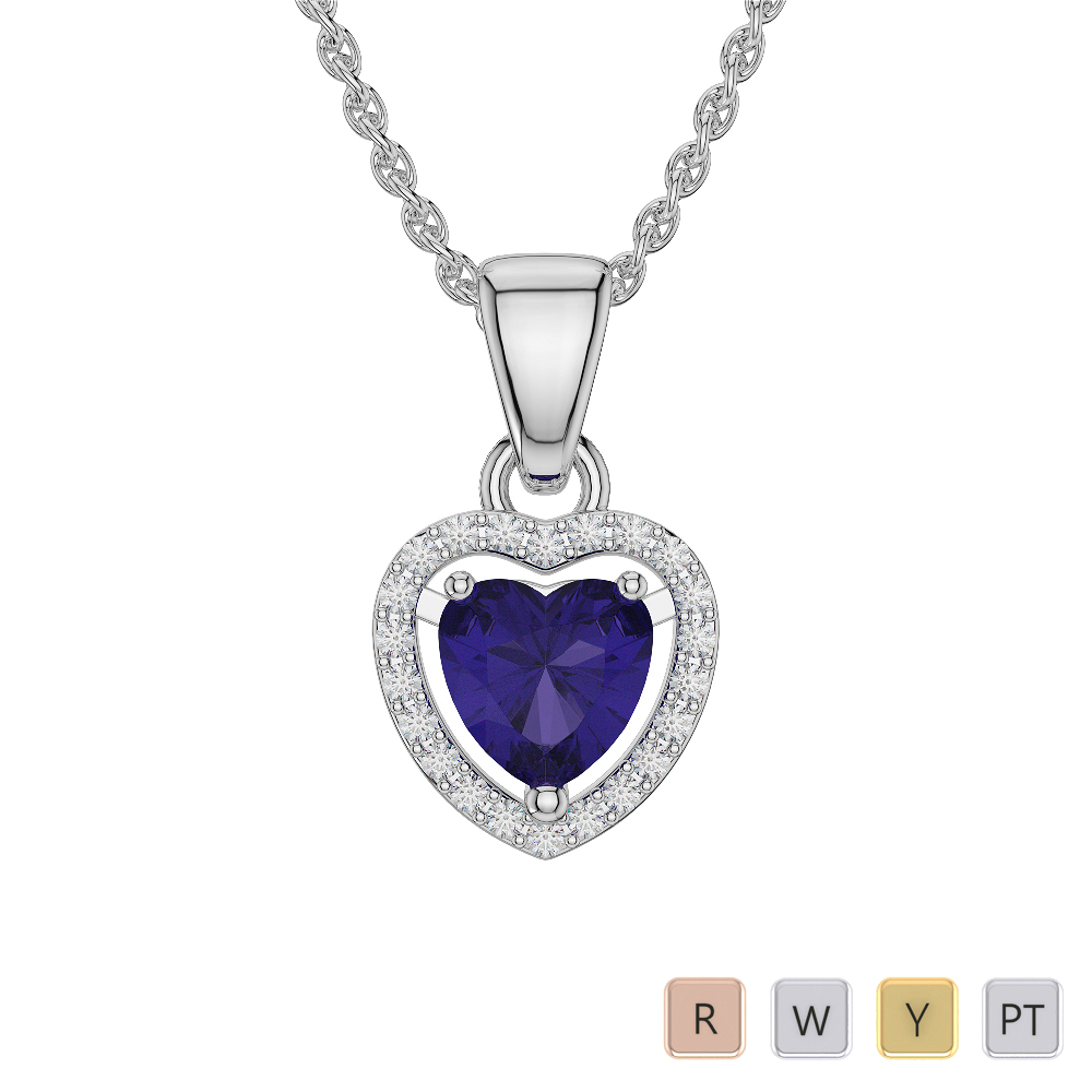 Heart Shape Tanzanite and Diamond Necklaces in Gold / Platinum AGDNC-1066-Lab