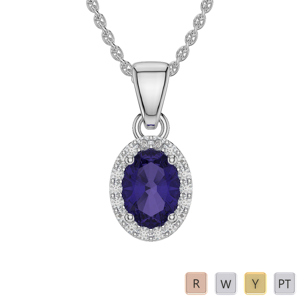 Oval Shape Tanzanite and Diamond Necklaces in Gold / Platinum AGDNC-1070