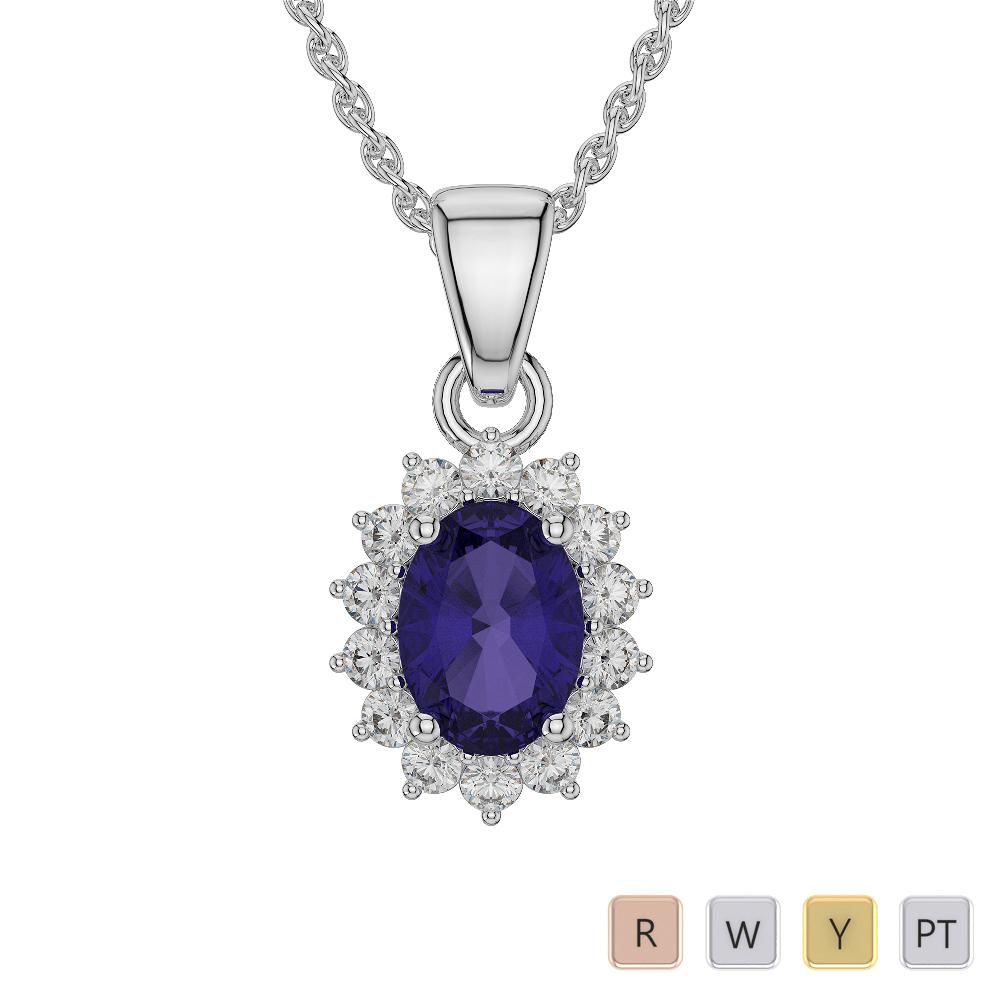 Oval Shape Tanzanite and Diamond Necklaces in Gold / Platinum AGDNC-1071