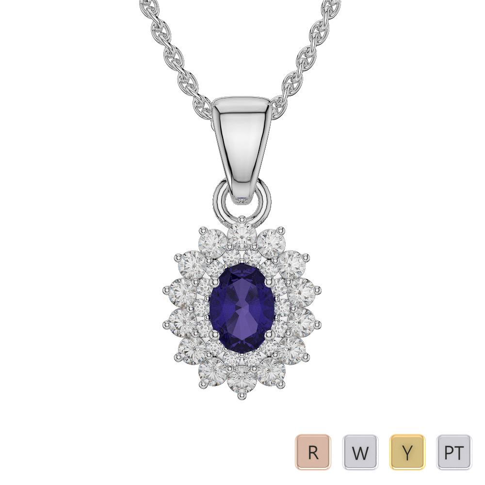 Oval Shape Tanzanite and Diamond Necklaces in Gold / Platinum AGDNC-1073-Lab