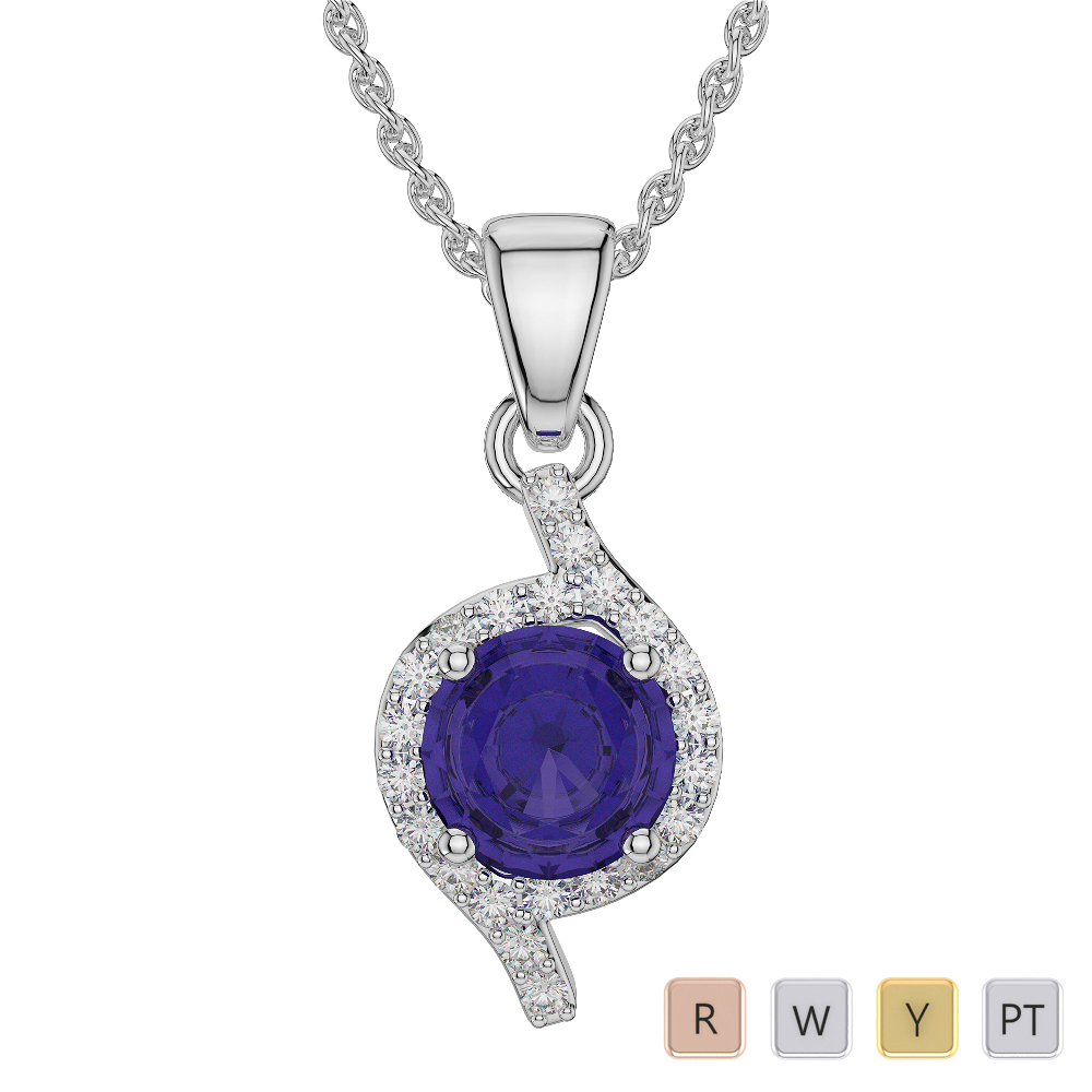 Round Shape Tanzanite and Diamond Necklaces in Gold / Platinum AGDNC-1076-Lab