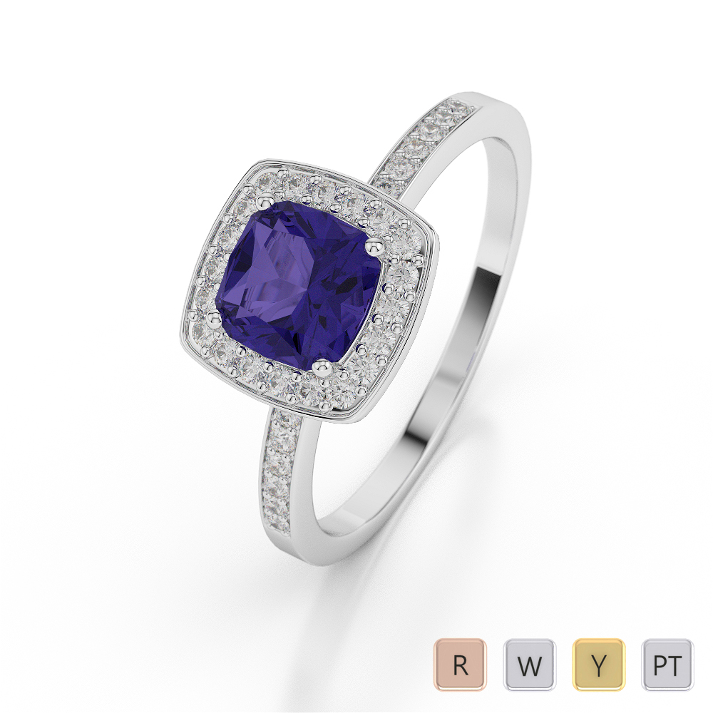 Gold / Platinum Cushion Shape Tanzanite and Diamond Ring AGDR-1061