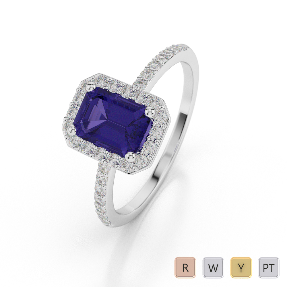 Gold / Platinum Emerald Shape Tanzanite and Diamond Ring AGDR-1062
