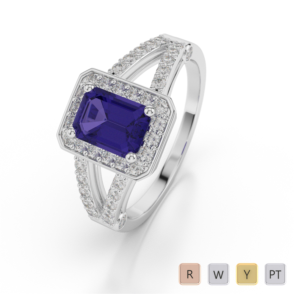 Gold / Platinum Emerald Shape Tanzanite and Diamond Ring AGDR-1063