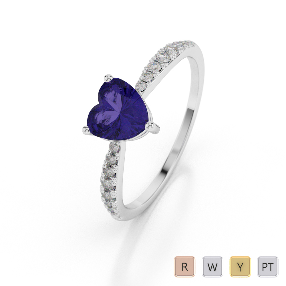 Gold / Platinum Heart Shape Tanzanite and Diamond Ring AGDR-1064