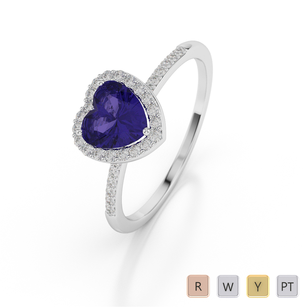 Gold / Platinum Heart Shape Tanzanite and Diamond Ring AGDR-1065