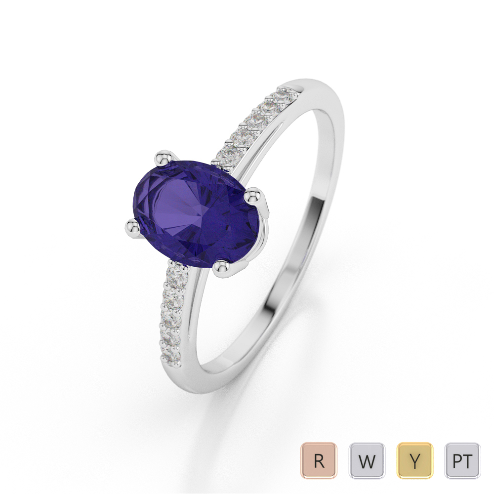 Gold / Platinum Oval Shape Tanzanite and Diamond Ring AGDR-1070