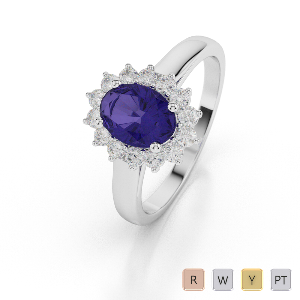 Gold / Platinum Oval Shape Tanzanite and Diamond Ring AGDR-1071
