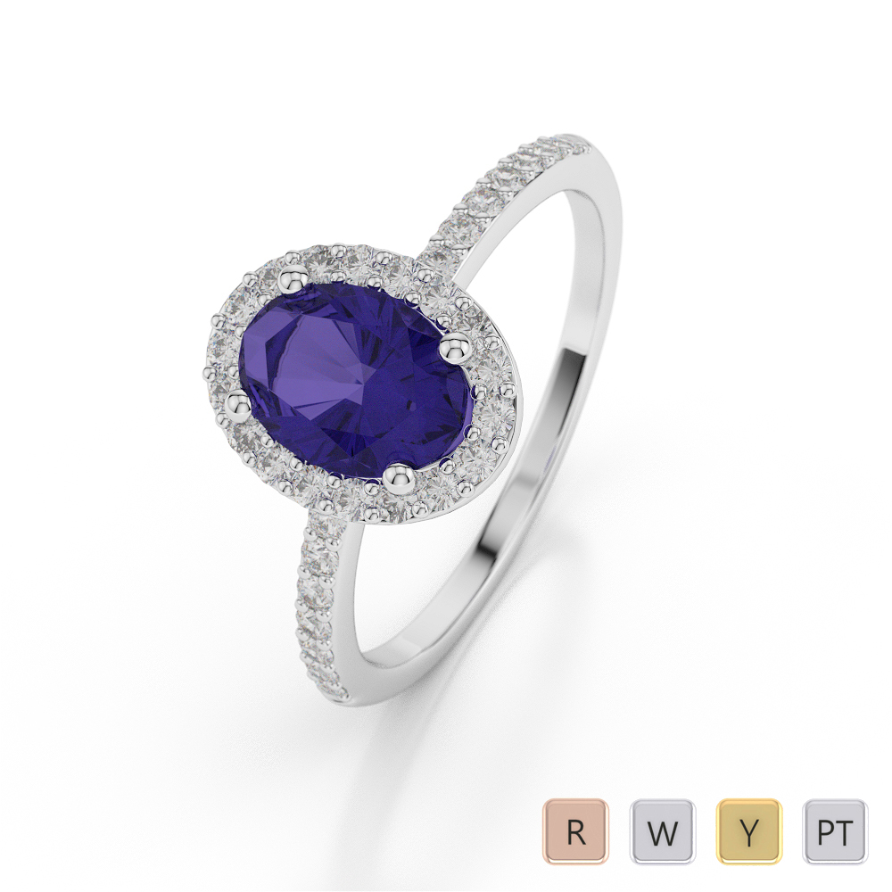 Gold / Platinum Oval Shape Tanzanite and Diamond Ring AGDR-1072